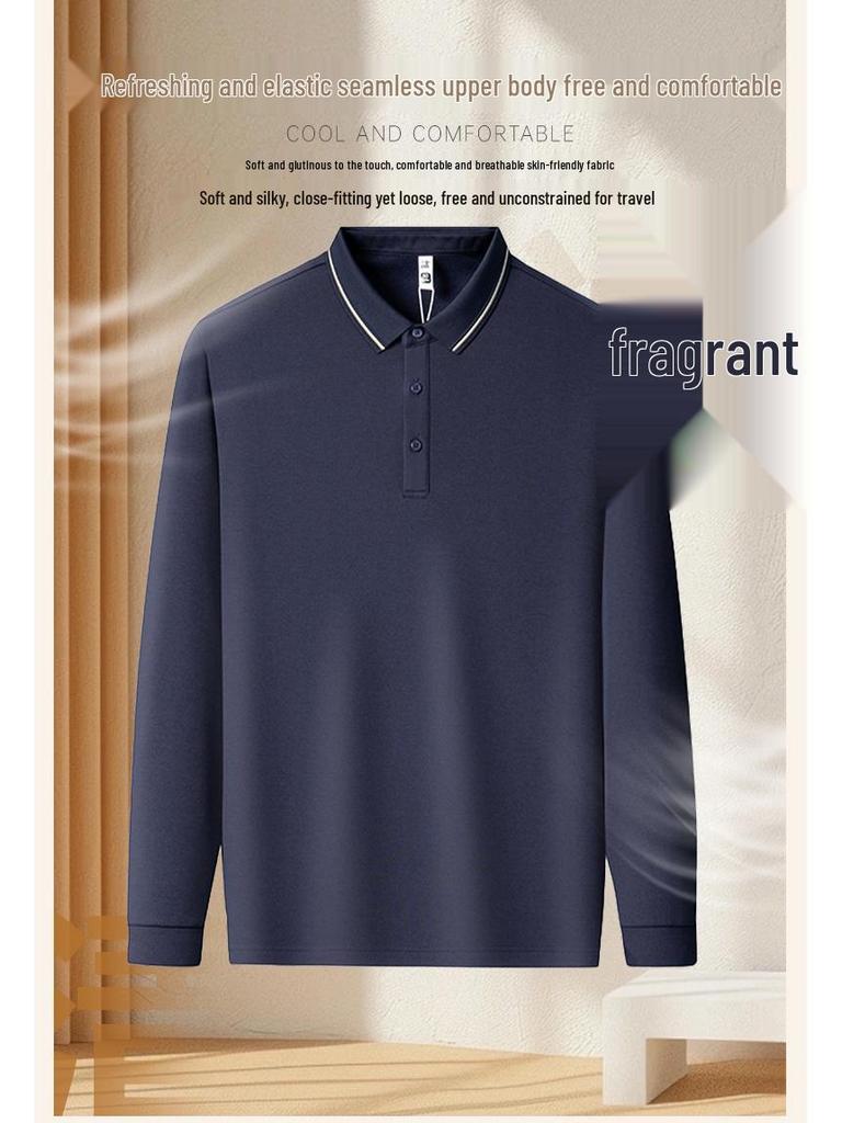 Men's Cashmere Wool & Silk Long Sleeve Polo - Spring/Autumn 2025 Edition, Versatile Dad's Turn-Down Collar Shirt