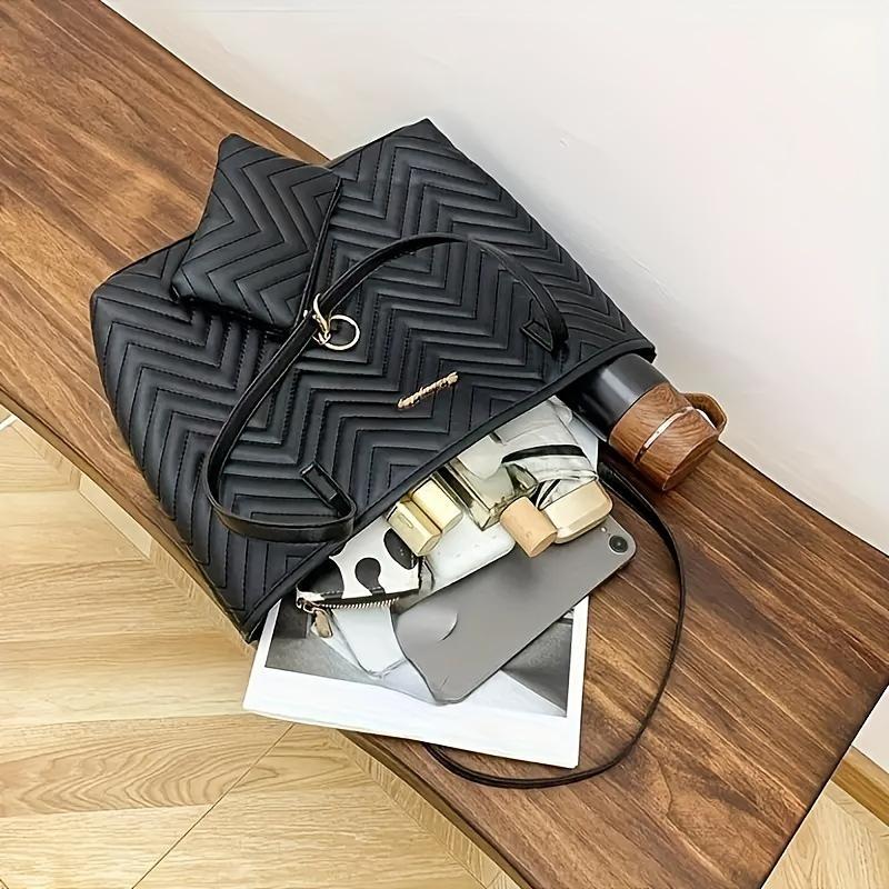 Women's Wavy Quilted Embroidered Tote Bag Set – 2024 Single Shoulder Large Bag