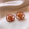 18k real gold electroplated red dripping flower stud earrings cold wind earrings earrings