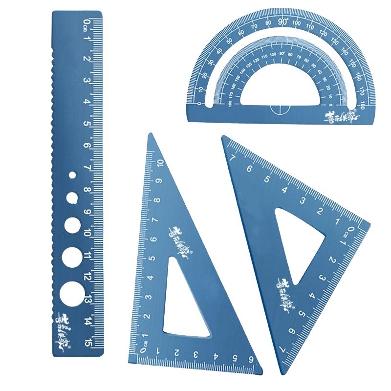 4 In 1 Aluminum Alloy Ruler Stationery Set Aluminum Alloy Multifunctional Combination Ruler Triangle Protractor for Drawing