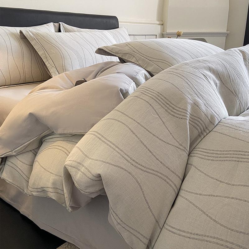 *Class A Jacquard Cotton 4-Piece Thick Flannel Wave Bedding Set, 1.8m*