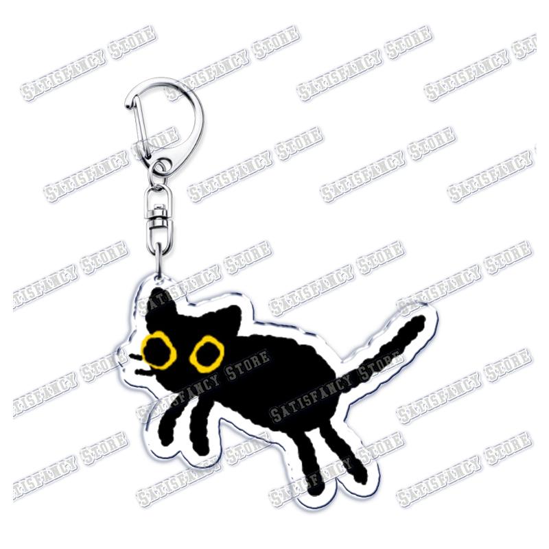Cute Kawaii Little Black Cat Acrylic Keychains Funny Pet Kitty Keyring for Accessories Bag Pendant Key Chain Jewelry Fans Gifts