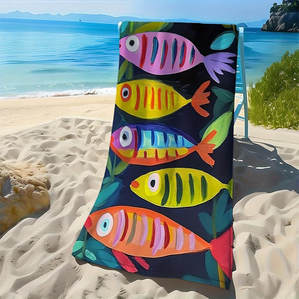 

Colorful Fish Black Background Microfiber Towel, Soft Lightweight Quick Dry for Picnic Camping W30*H60(CM)