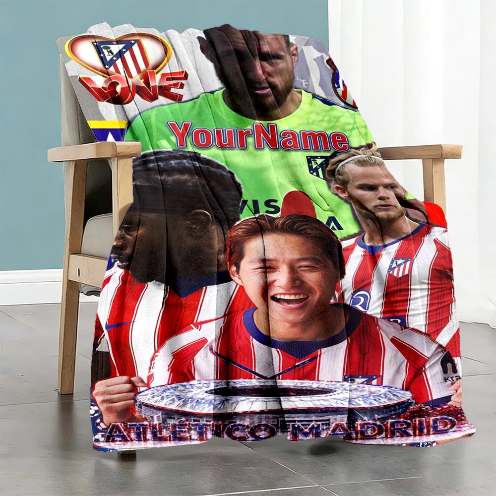 Atletico Madrid Customize Text Blanket Multi-purpose Personalized Blanket Ultra-Soft Versatile for Office Sofa Chair Couch Four Seasons Universal