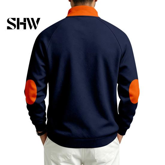 Solid Color Zip Up Tops Men Quarter Zipper Pullover Tops, Mock Neck Long Sleeve Sweatshirt, Contrast Winter Warm Casual Sport with Chest Pocket, Fall