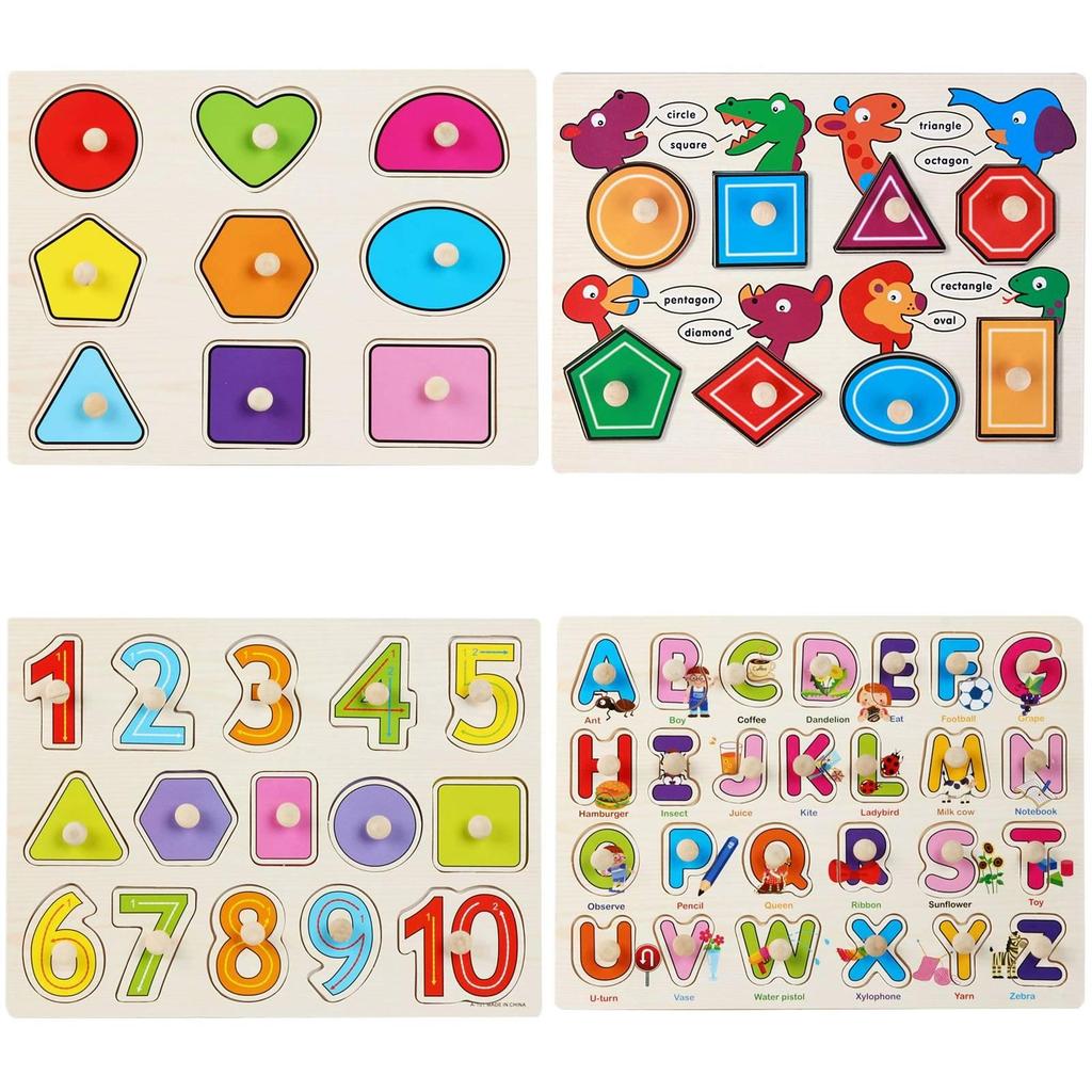 Wooden Childrens Number And Letter Puzzle Blocks Educational Toy For Early Learning