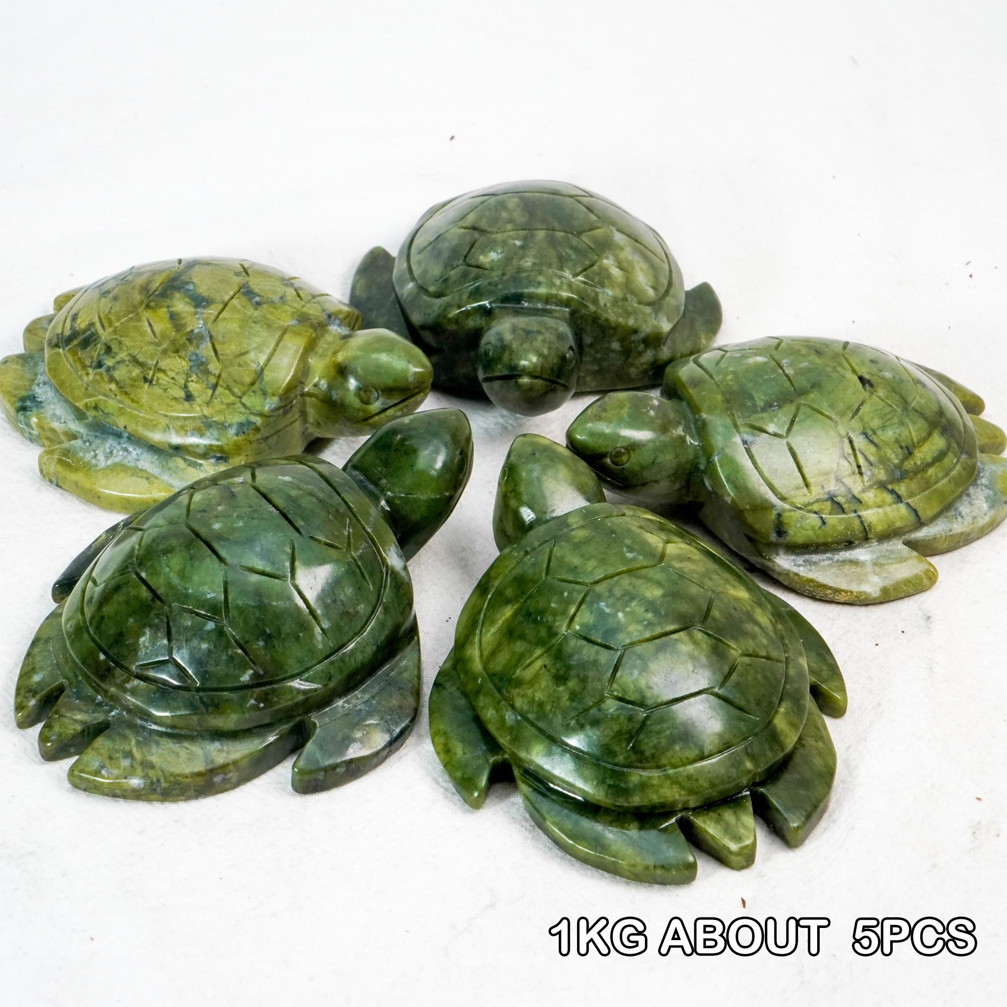 Natural Crystal Carvings for Home Decor Healing Crystal Stone Xiuyu Jade Hand Carved Polished Green Jade Turtle One Size
