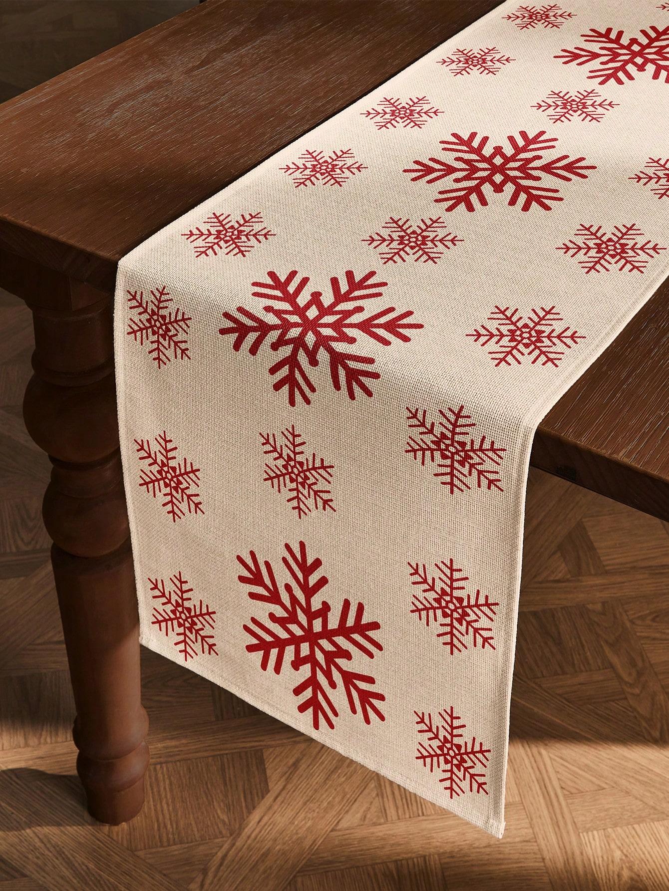 Christmas Red Snowflake Linen Table Runner Classic Snowflake Pattern for Christmas Dining Table Decor Winter Holiday Elegant 33x180cm