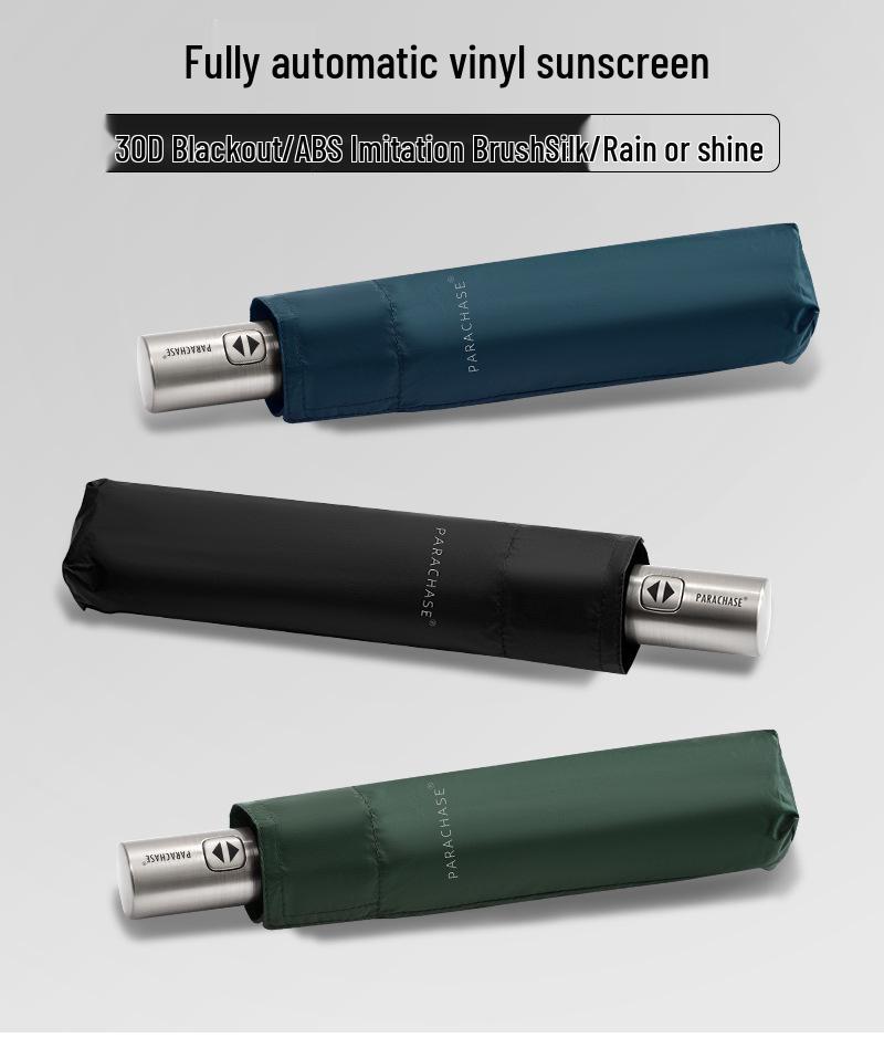 PARACHASE Ultralight 7-Rib Automatic Umbrella with 30D Black Coating for UV Sun Protection