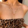 [Golden Necklace] 1pc, Golden Elegant Y-Shaped Long Necklace | Faux Pearl For Ladies, Simply Style Fashion Temperament Necklace For Daily Wear & Match