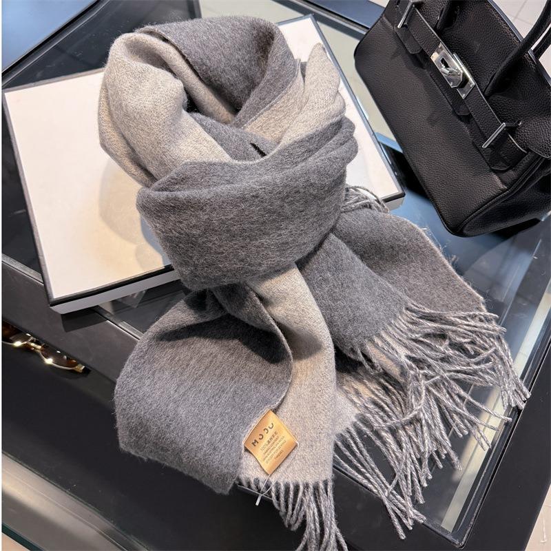 100 wool clip flower solid color double-sided scarf women's winter new unisex high-end gift