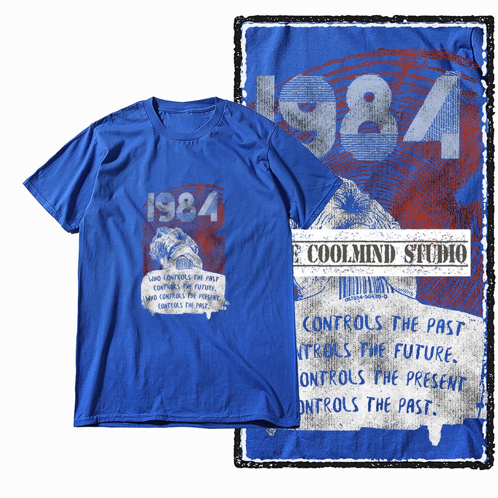

Coolmind X0019 Cotton big size 1984 print Exclusive graphic men T shirt loose o-neck men tshirt casual t-shirt for men tees M