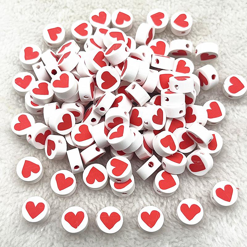 30pcs 10mm Heart Shape Fruit Beads Polymer Clay Beads Spacer Loose Beads for Jewelry Making DIY Bracelet Earring