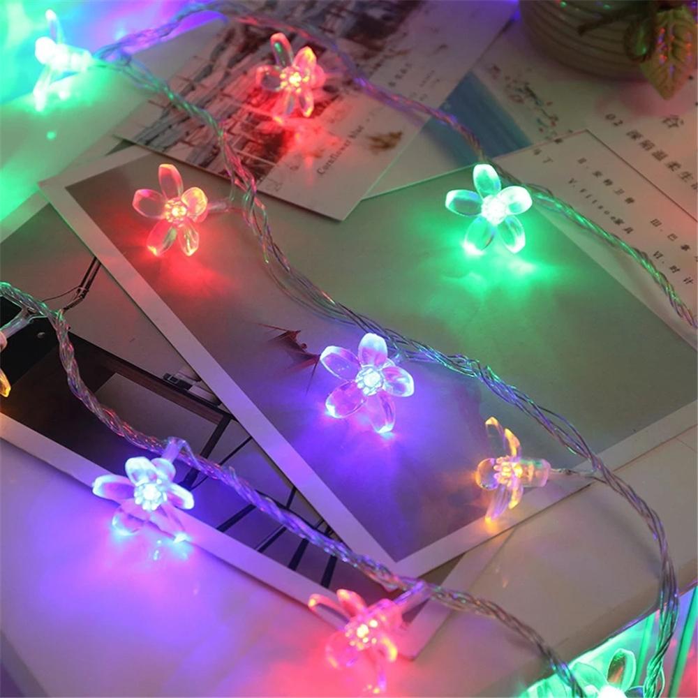 Cherry Blossom Flower Garland Lamp USB Operated LED String Fairy Lights Crystal Flowers Indoor Wedding Christmas Decors
