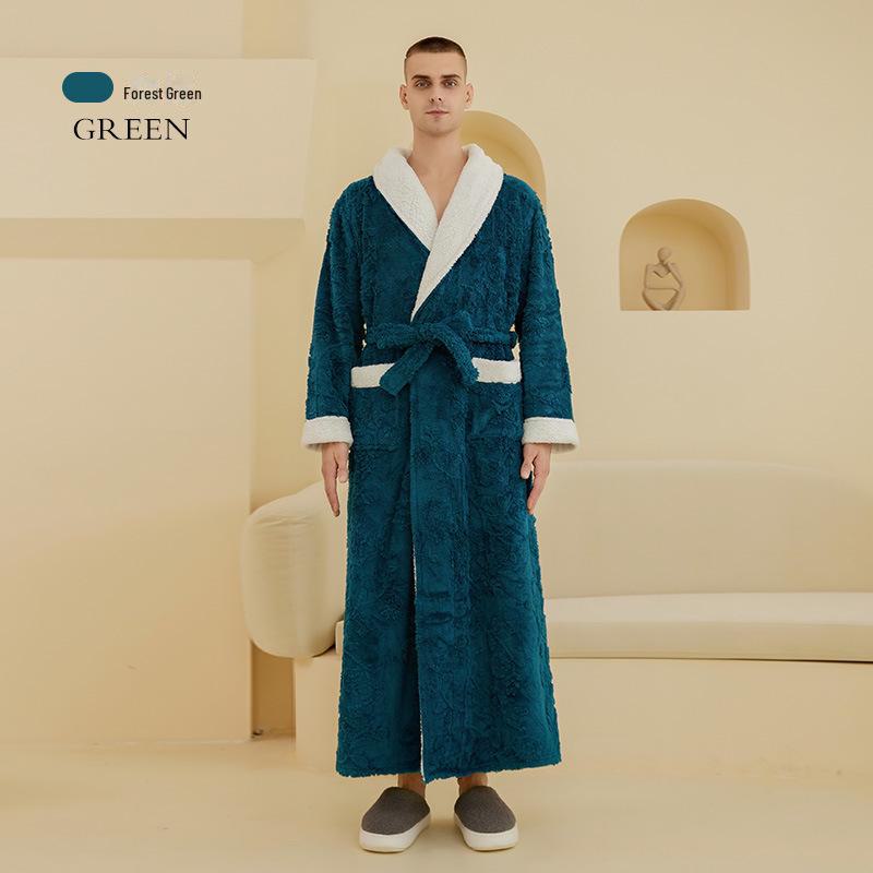 2022 Autumn/Winter Luxury Double-layer Flannel Nightgown - Men's Long Large Size & Women's Jacquard Bathrobe Set