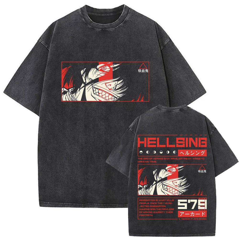 Washed Vintage Anime Hellsing Abraham Van Helsing Vampire Alucard Double Sided Print Tshirts Unisexs s Unisexga Oversized T Shirts