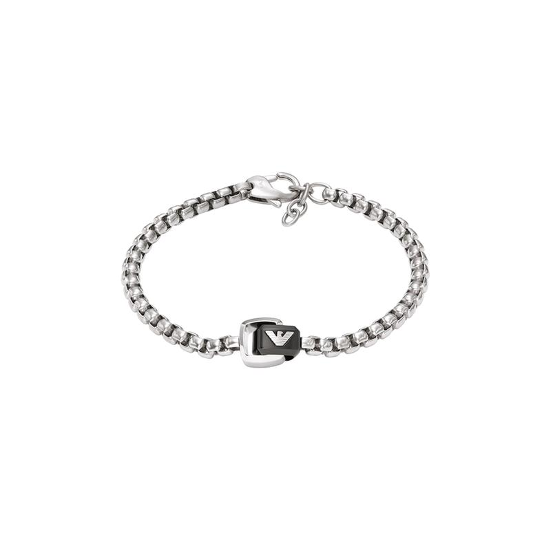 Emporio Armani Cuban chain black and silver double ring pendant men s bracelet Black Silver F Basic Packaging чёрный