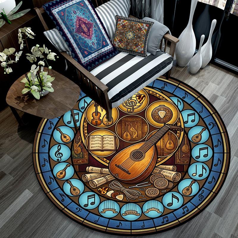 Musical Instruments Harmony Round Area Rug Under Office Chairs Bedroom Living Room Home Decor