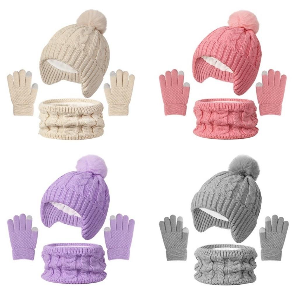 Winter Toddler Bonnet Kids Warm Pompom Knitted Hats New Hat Scarf Gloves Set  Children's Outdoor