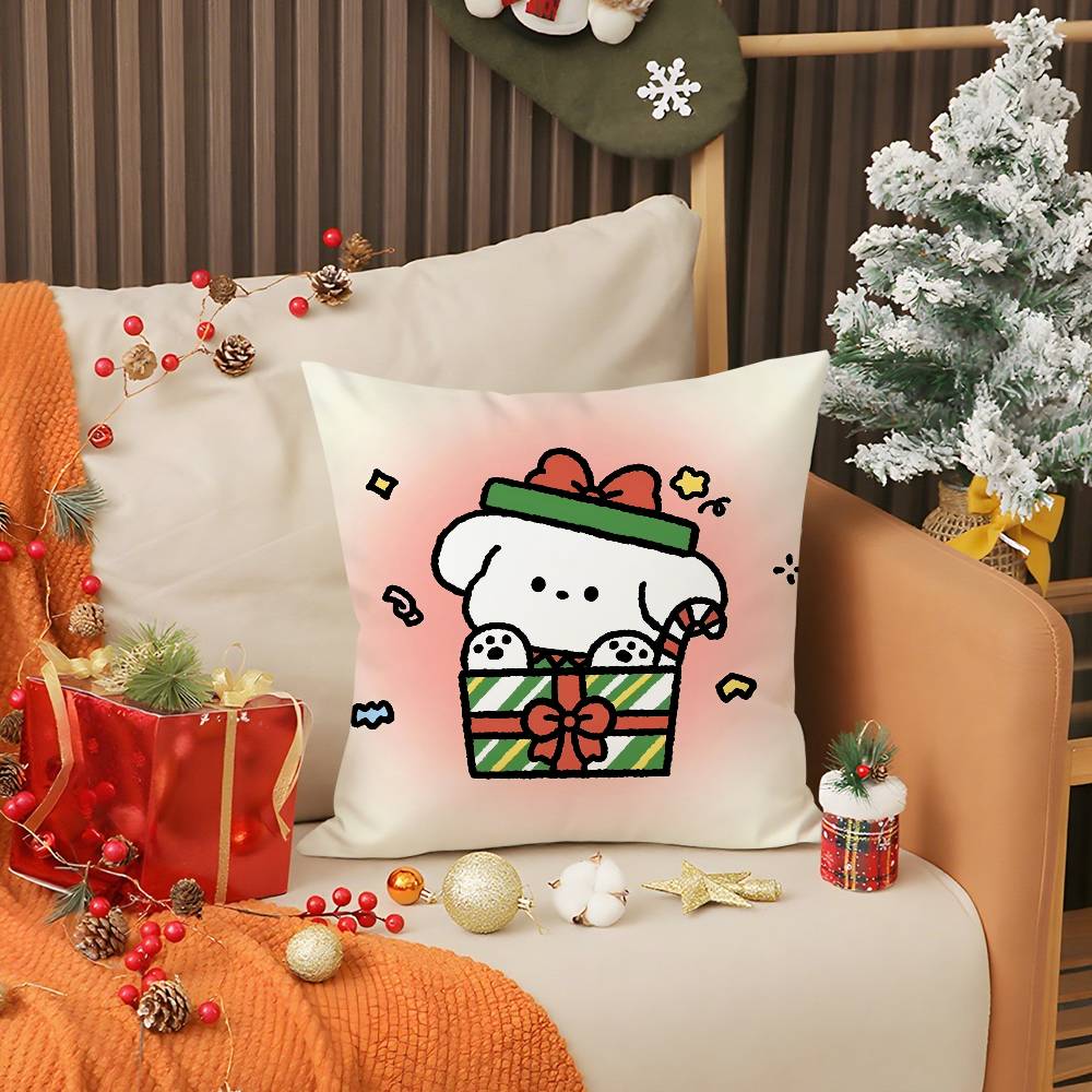 Merry Christmas Puppy Pillow Case Holiday Happy Atmosphere Short Plush Double-Sided Printing Home Cushion Cover