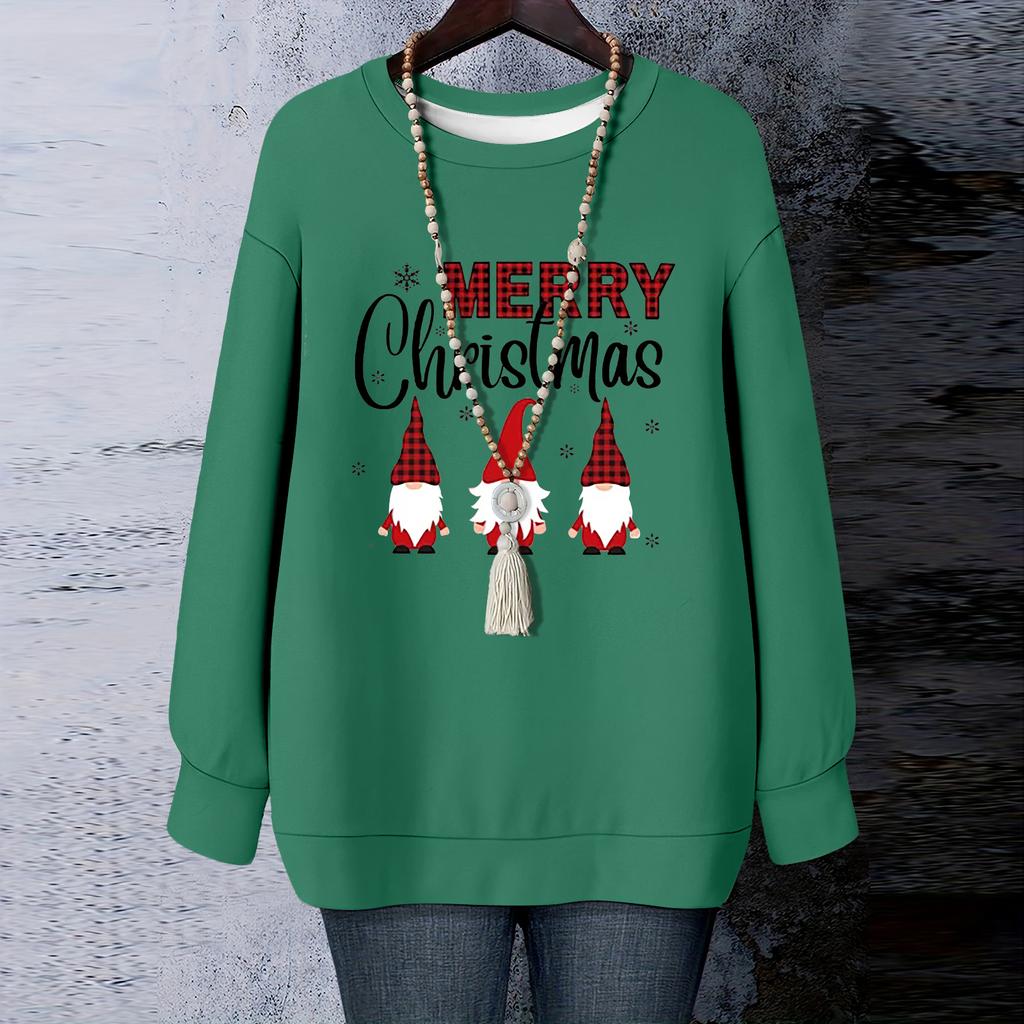 Ladies' Christmas Printed Round Neck Long Sleeved T-shirt Sweatshirt Top