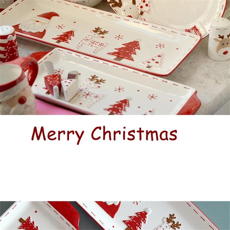 Christmas Embossed Ceramic Tableware Set Xmas Mug Coffee Pot Storage Jar Cute Santa Reindeer Design for Home Kitchen Holiday Decor Gift