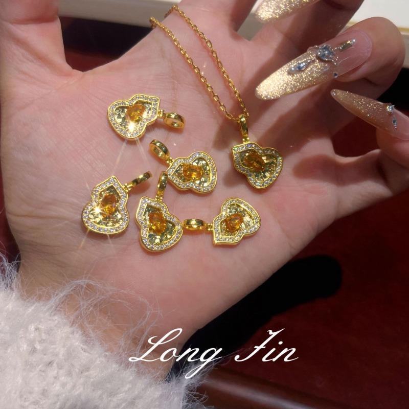 Fanta Stone Gourd Crushed Ice Ice Necklace Women'S Versatile Can Pull Light Luxury Niche Collarbone Chain Real Gold Plating