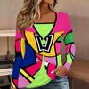 Tops for Women  Geometric Pattern Print Long Sleeve Fake Two‑Piece Top Fall Casual Slim Pullover Women's Long Sleeve Top