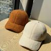 Korean-style simple and versatile wide-brimmed lamb wool baseball cap for women, new winter warm large-head circumference duckbill hat for men
