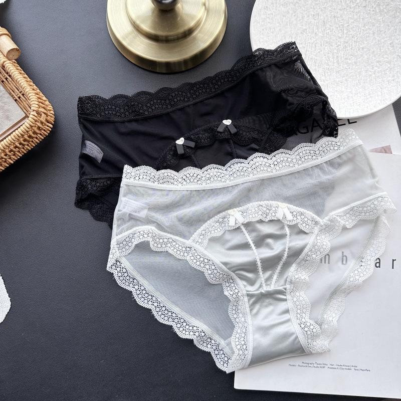 Ladies Spring Summer Sexy Mesh Lace Edge Ice Silk Comfortable Low Rise Panties