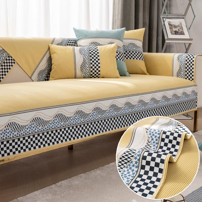 Pachet complet Nordic Home Estetic Covoraș pentru canapea Four Seasons Husă universală pentru canapea anti-alunecare Pernă de șezut simplă și de ultimă generație Husă din pânză pentru spătar
