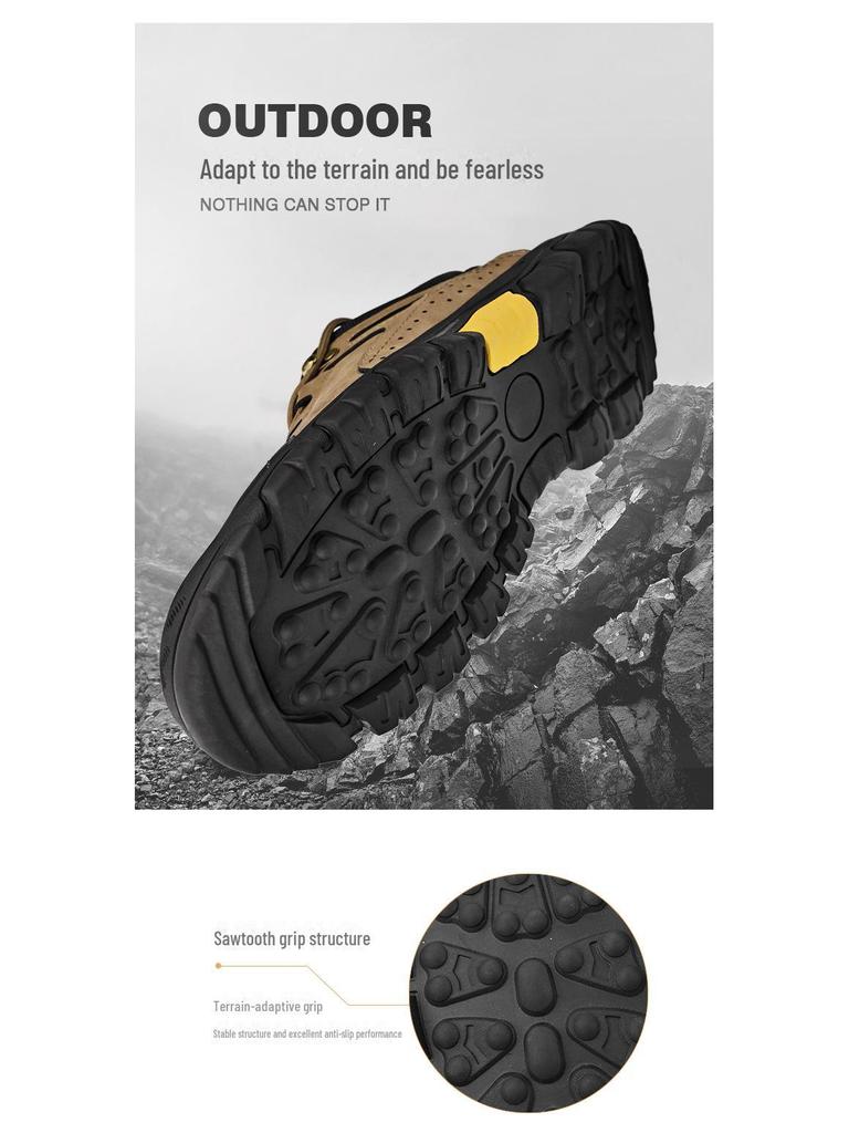Men's Genuine Leather Non-Slip Hiking and Work Shoes - Closed Toe, Low-Top, Outdoor Casual Sneakers