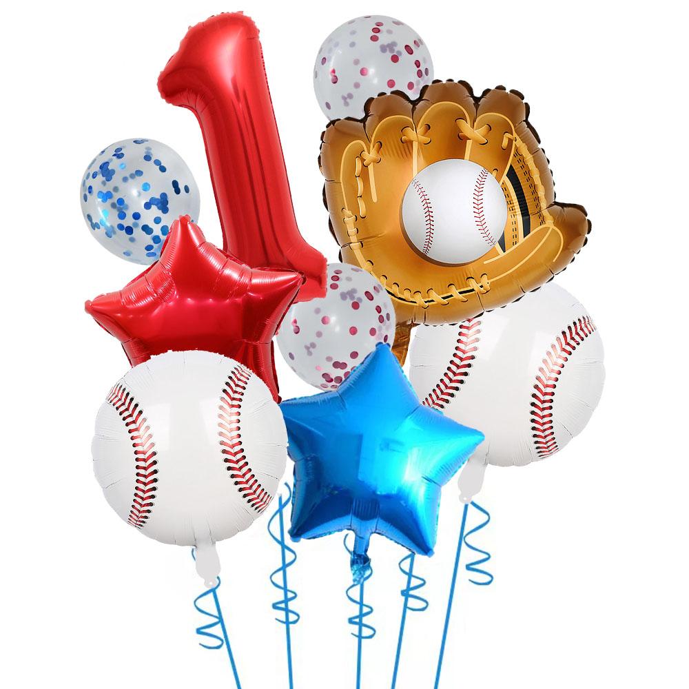 9pcs Baseball Themed Aluminum Foil Balloon Set 32inch Digital Pentagram Glitter Ball Children's Birthday Party Decoration