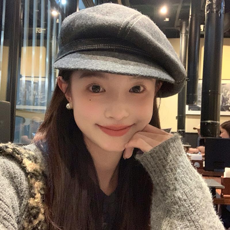 Australian Hair Beret Women'S Autumn And Winter High-Quality Face Small Literary Temperament Elegant Octagonal Hat Versatile Casual Painter Hat