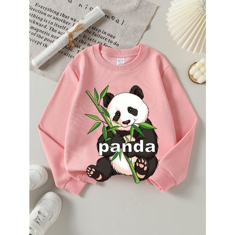 European Sizes Kids' Crewneck Sweatshirt Panda Holding Bamboo Rayon Rayon Leaves Pattern , Sportswear And Casual Wear, Soft And Comfortable