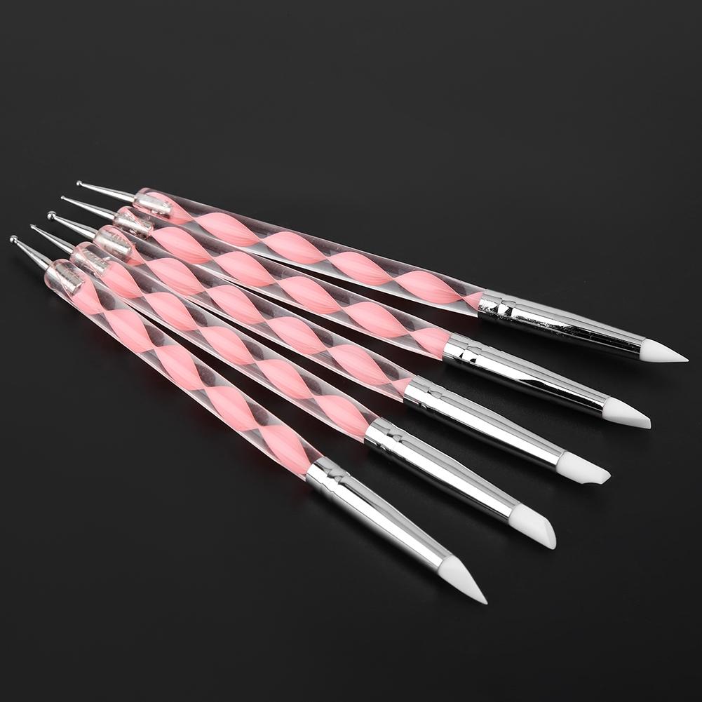 5pcs Double Head Clay Sculpting Tool Nail Pottery Silicone Dotting Brush Pen (Pink)