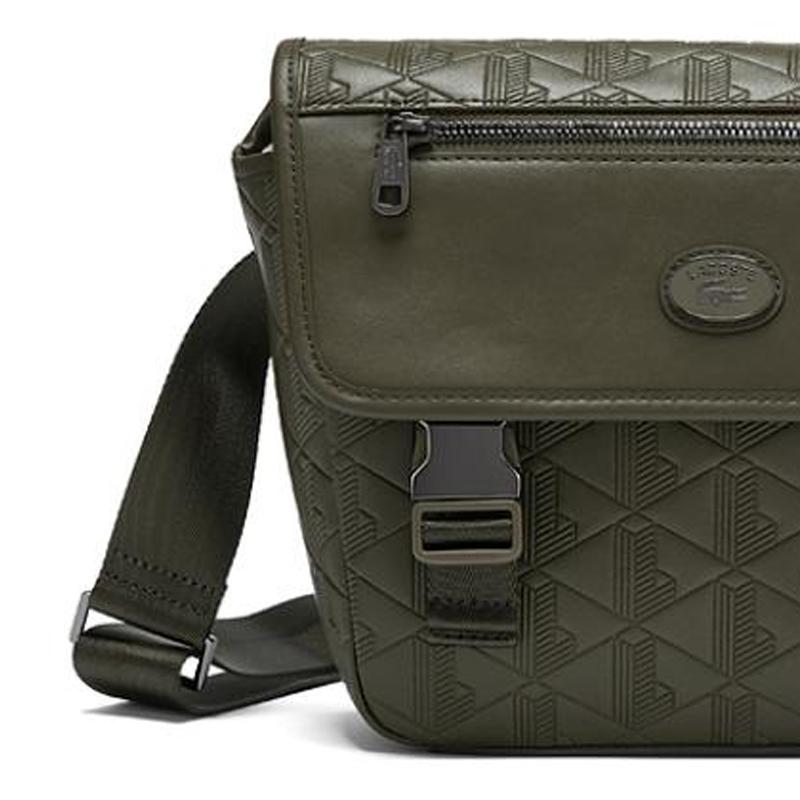 Lacoste Sac à bandoulière en cuir polyvalent mode décontractée rétro pour hommes Jaune-Foncé Vert NH4655MR-062