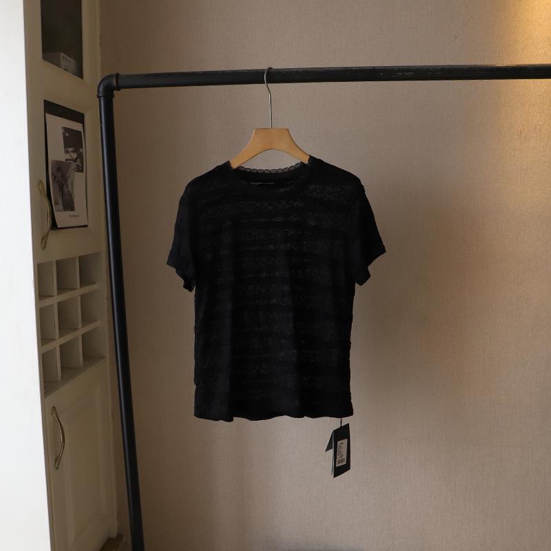 

[Би Чжэн] 2025 Лето Корейский Стиль Футболка Женская Универсальная с Коротким Рукавом и Круглым Вырезом One Size чёрный