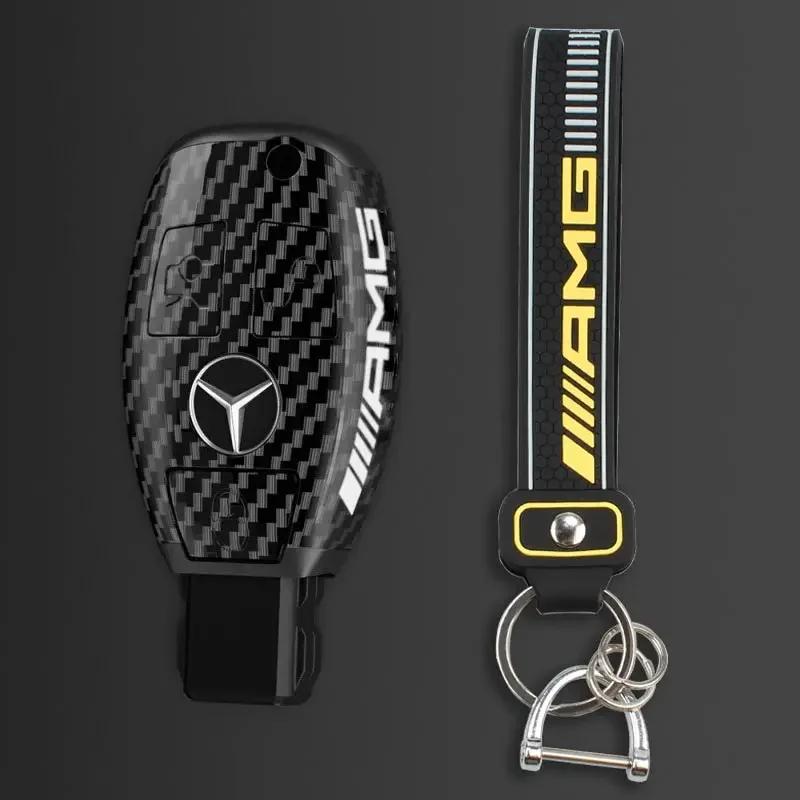 ABS Carbon Fiber Car Key Rings For Mercedes Benz AMG A B C E S Class GLC CLA W177 W204 W205 W212 W176 Car Key Case Cover
