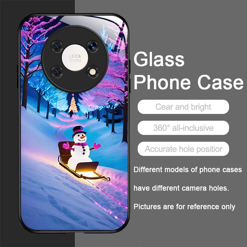 Cute Winter Snowman Christmas Tree Tempered Glass Phone Case for Huawei Nova 13 12 SE 11 10 Pro Mate 40 30 P60 P50 P40 5G Covers