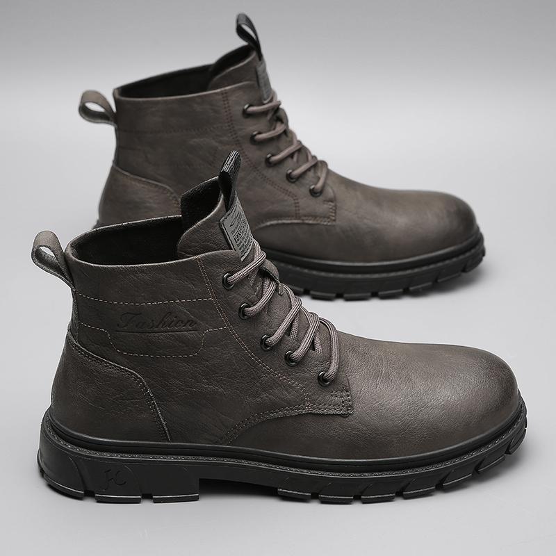 Fashion Luxury Leather Mens Boots 2025 Trend Lace-up Round Toe Boots High Quality Original Design Thick Bottom Comfortable Mens Shoes