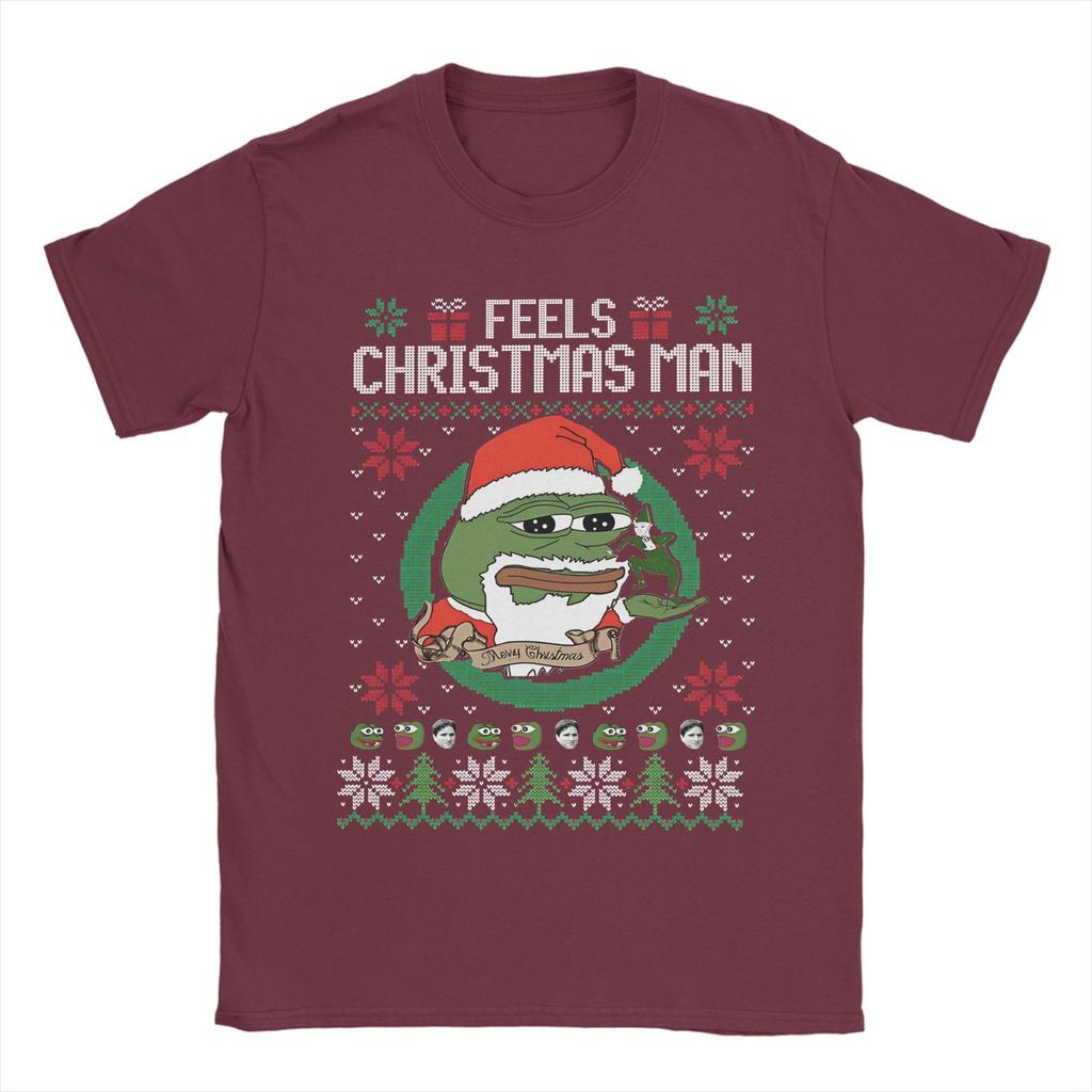 Vintage Feels Weihnachten P-pepe Frosch T-Shirts Herren O-Ausschnitt 100% Baumwolle T-Shirts Kurzarm Tees Übergröße Kleidung