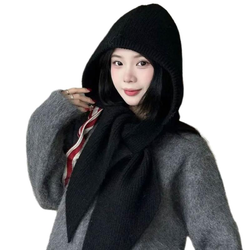 Ручная вязка Шарф-балаклава Шапка для взрослых Унисекс Зимняя Мягкая Теплая Балаклава Шапка Шарф Шапки для активного отдыха Кемпинга Ветрозащитная чёрный