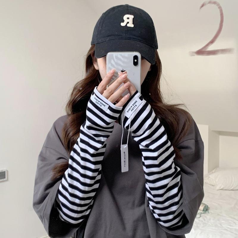 UV Protection Striped Cotton Arm Sleeves: Breathable, Loose, Long Gloves for Driving & Cycling