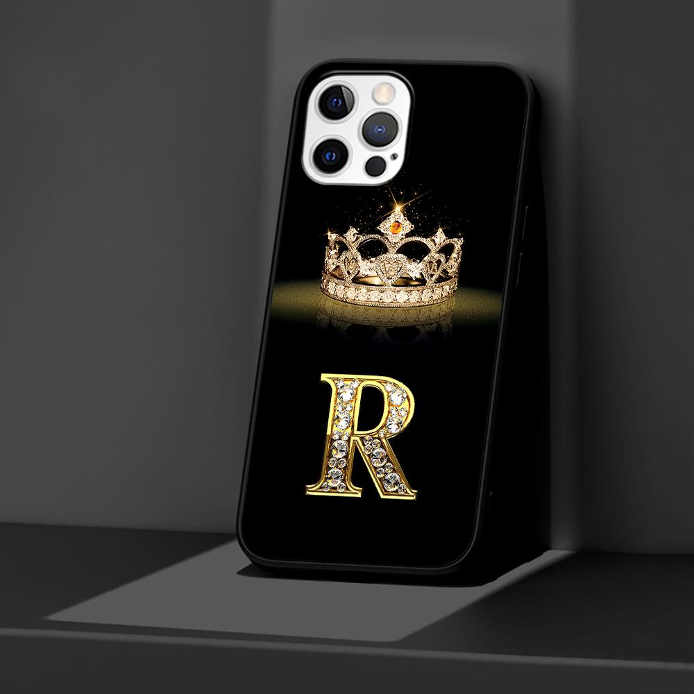 Hülle für Apple iPhone 14 11 13 12 Pro Max XR 7 8 + SE 2020 XS 6 6s Plus 5 5s Schwarze Silikon Handyhülle Diamant Krone Buchstabe