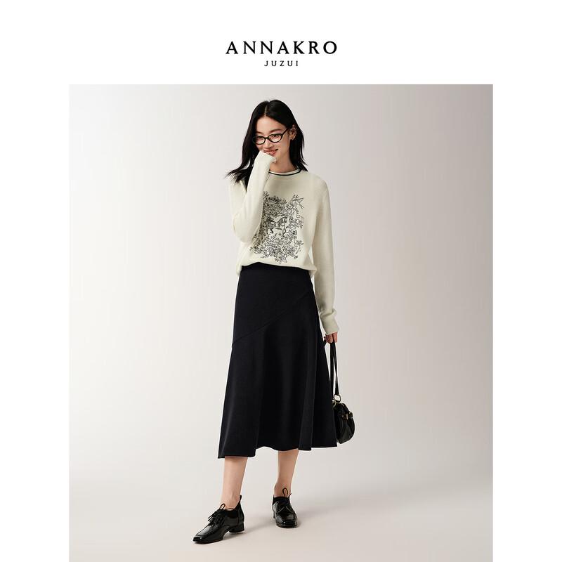 JUZI Annakol Women's 100% Wool Embroidered Rhinestone Knit Sweater