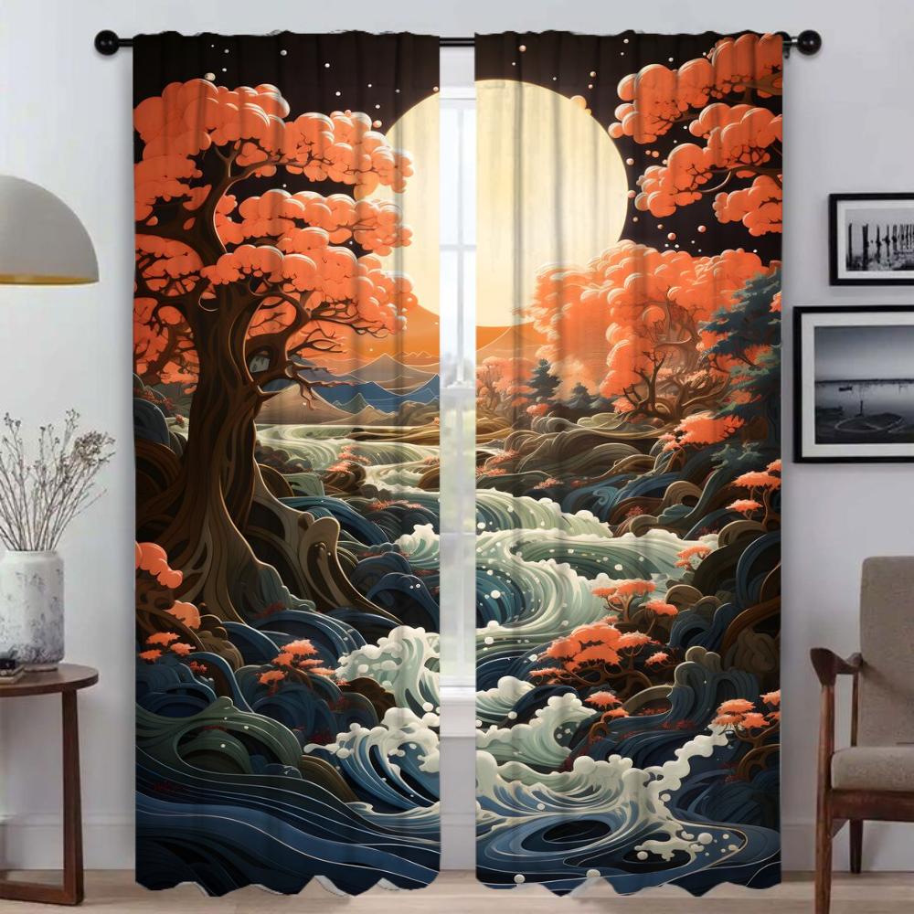 Mörkläggningsgardiner Kök Barnrum Gardiner i japansk stil för sovrum Fönstergardin Rullgardiner Halloweendekoration Skiljeväggspanel