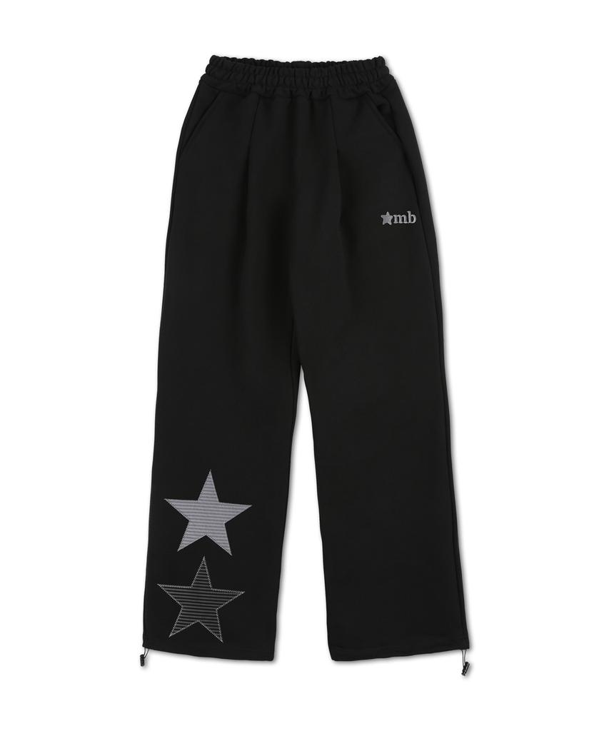 AMBLER Starlight Applique Embroidered Pintuck 2-Way Wide Training Sweatpants Ap1001 (Black)