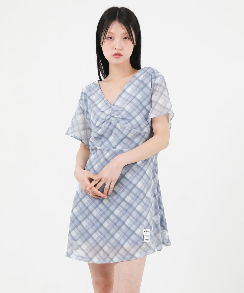Catharsis Chiffon Mini Dress Blue Check One Size