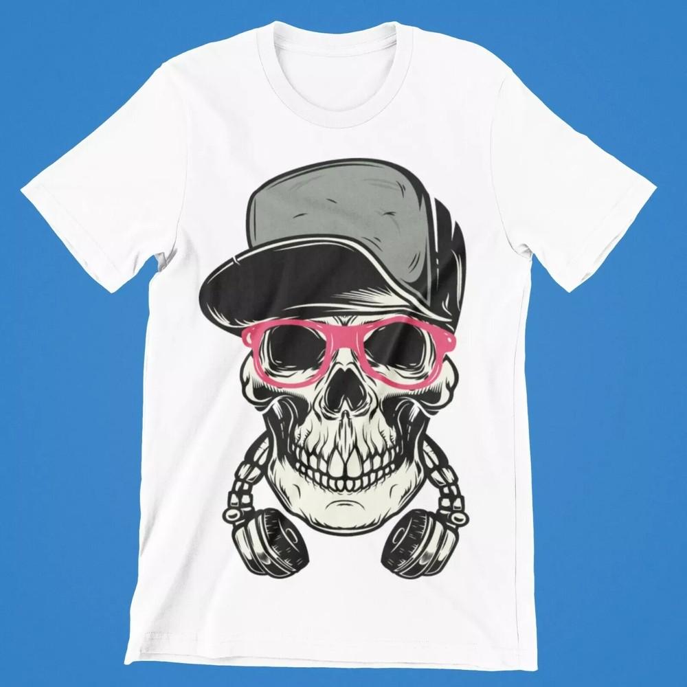 

Skull DJ Cap T-Shirt Retro Cool Gift Tee Hipster Cartoon 80s UK Unisex T-Shirt 5XL різнокольоровий